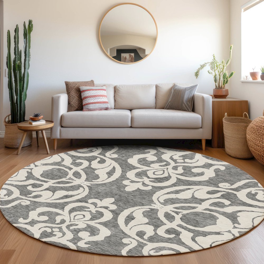 Premium Machine Washable Mayfield AMF973 Gray 8' x 8' Round Rug. Picture 5