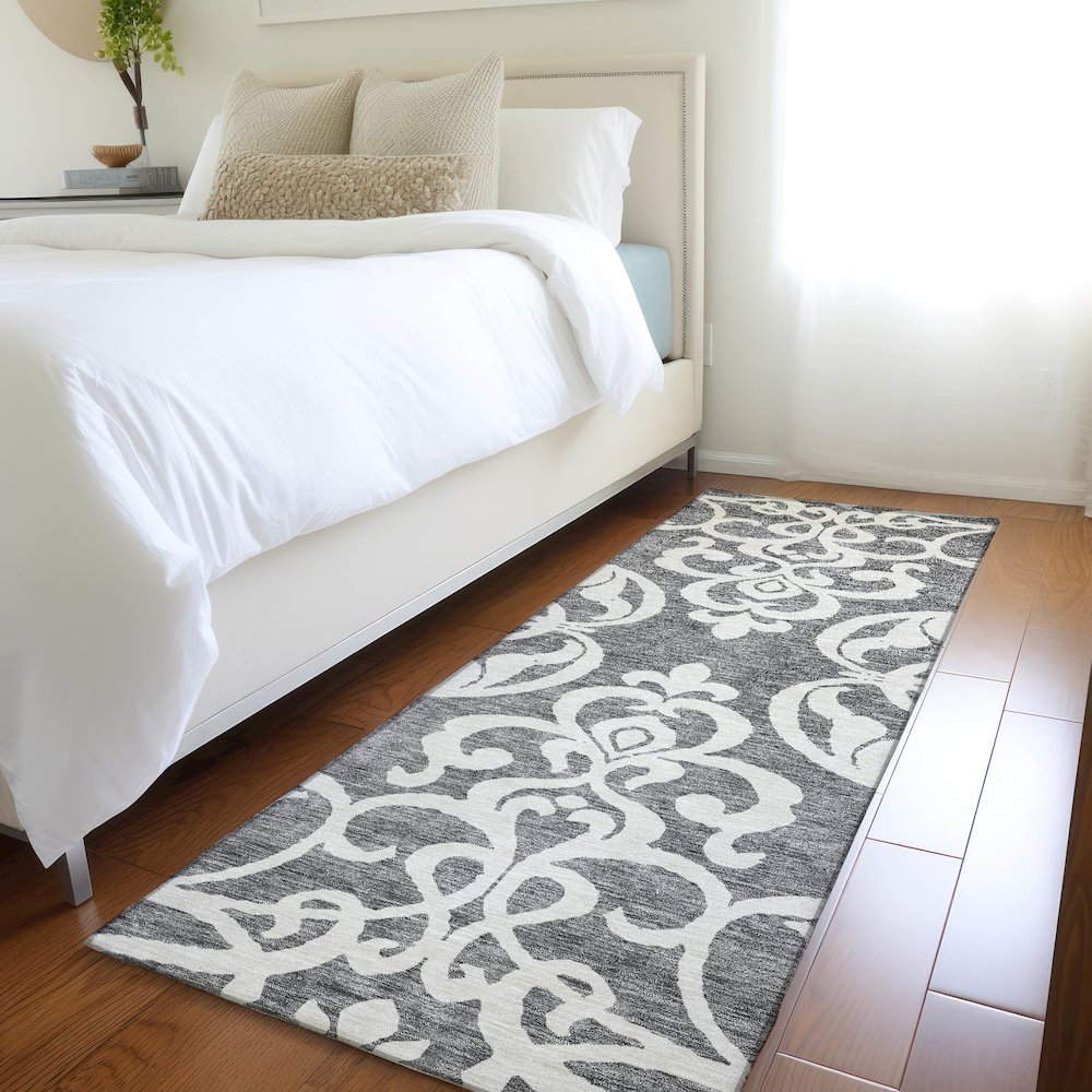 Premium Machine Washable Mayfield AMF973 Gray 2'3" x 7'6" Runner Rug. Picture 5