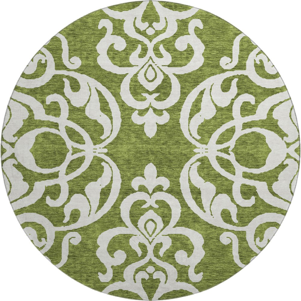 Premium Machine Washable Mayfield AMF973 Green 8' x 8' Round Rug. Picture 1