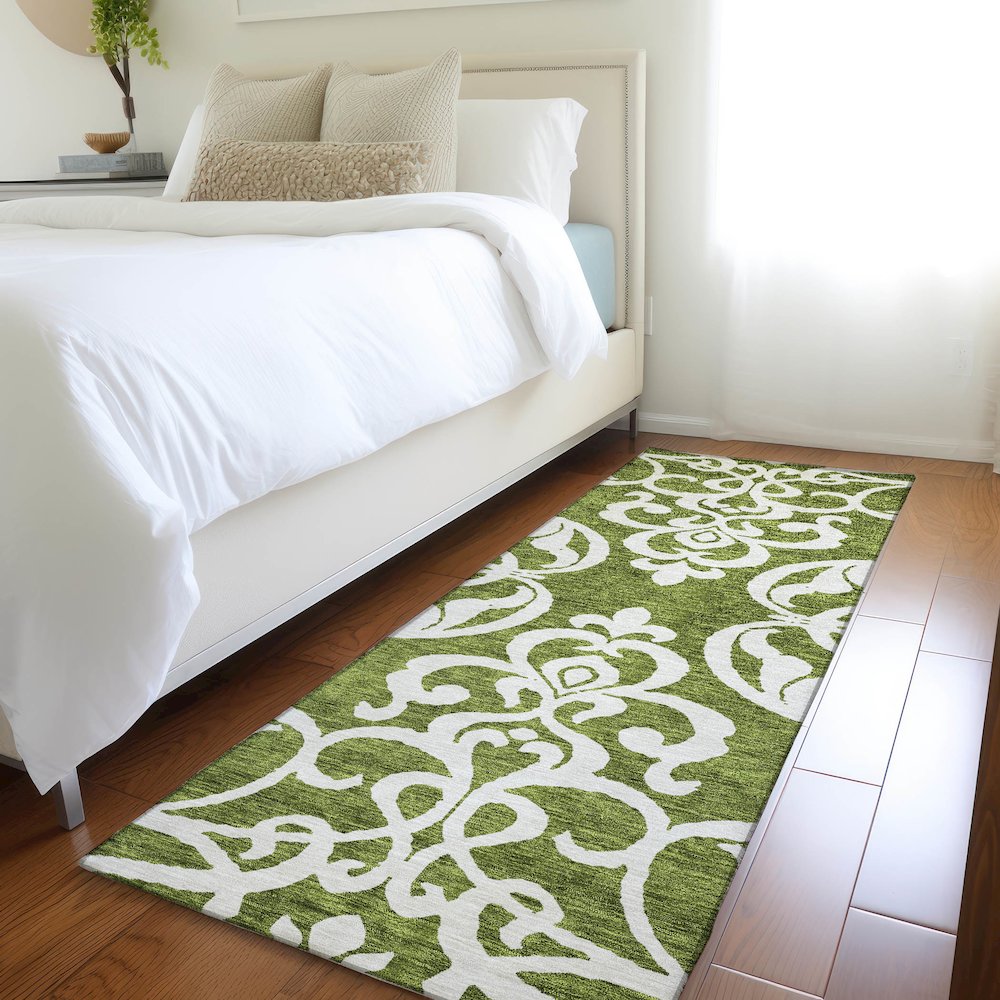 Premium Machine Washable Mayfield AMF973 Green 2'3" x 7'6" Runner Rug. Picture 5