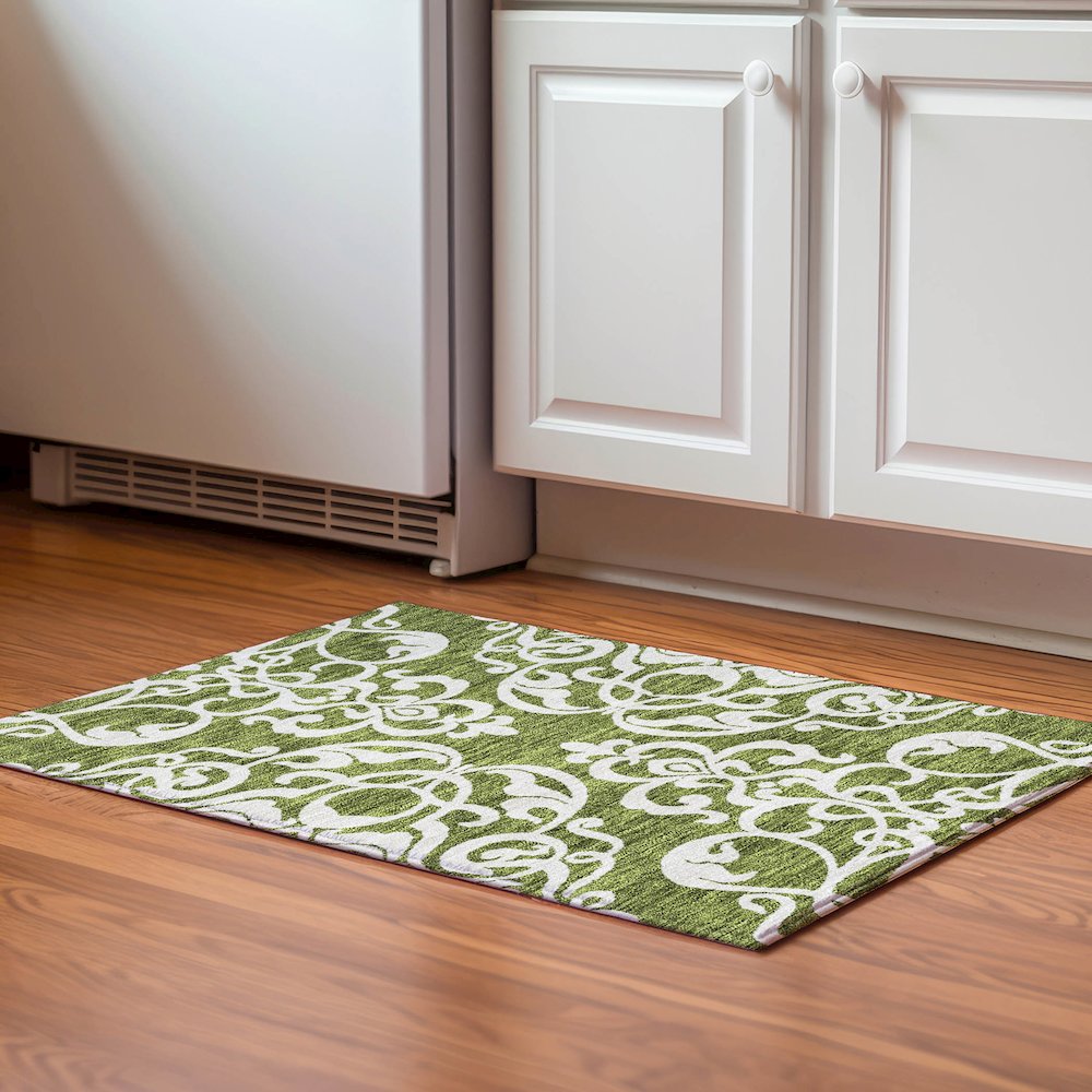 Premium Machine Washable Mayfield AMF973 Green 1'8" x 2'6" Rug. Picture 5