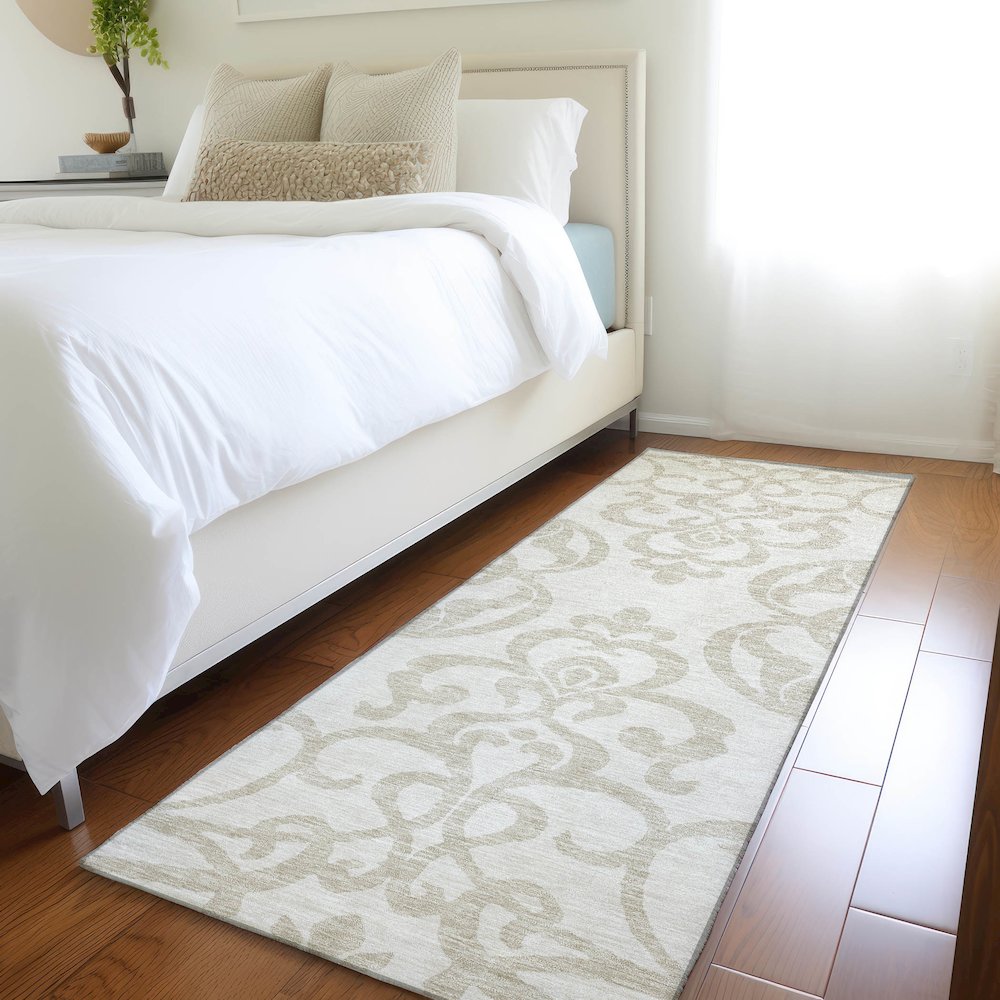 Premium Machine Washable Mayfield AMF973 Ivory 2'3" x 7'6" Runner Rug. Picture 5