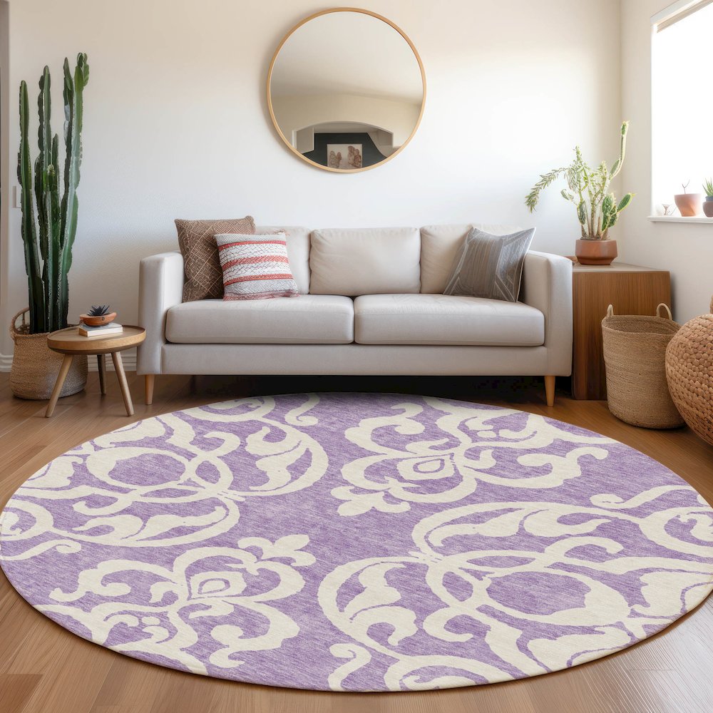 Premium Machine Washable Mayfield AMF973 Purple 8' x 8' Round Rug. Picture 5