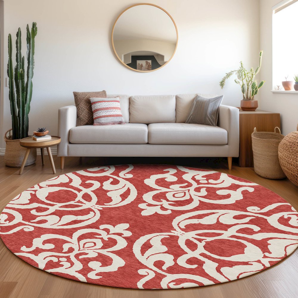 Premium Machine Washable Mayfield AMF973 Red 8' x 8' Round Rug. Picture 5