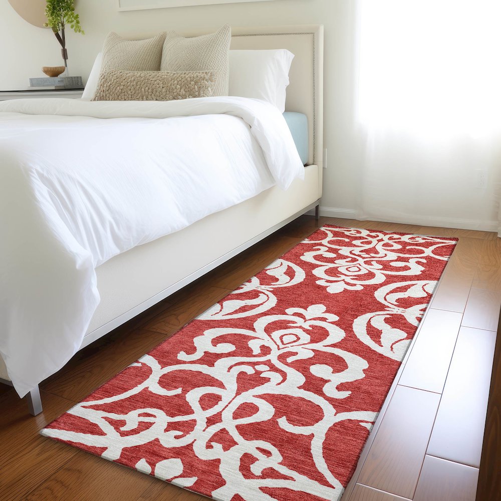 Premium Machine Washable Mayfield AMF973 Red 2'3" x 7'6" Runner Rug. Picture 5
