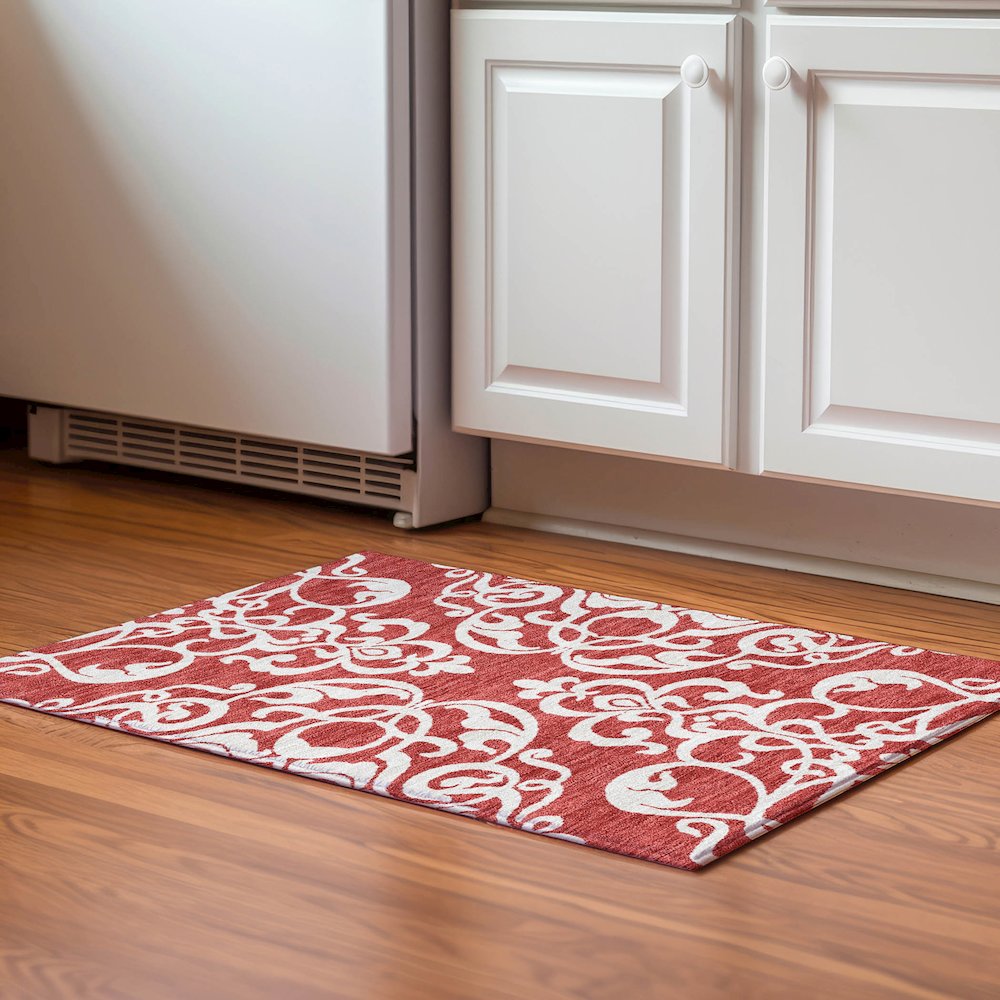 Premium Machine Washable Mayfield AMF973 Red 1'8" x 2'6" Rug. Picture 5