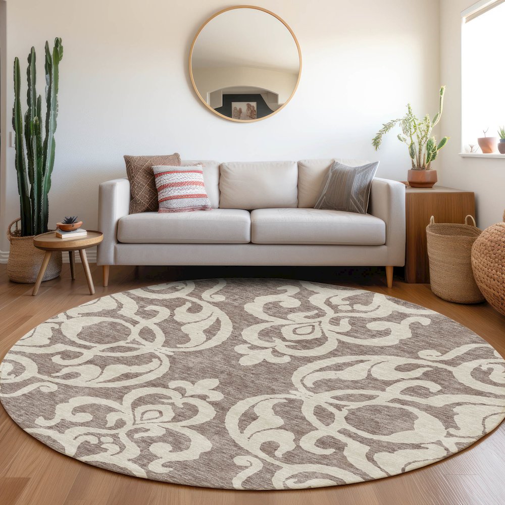 Premium Machine Washable Mayfield AMF973 Taupe 8' x 8' Round Rug. Picture 5