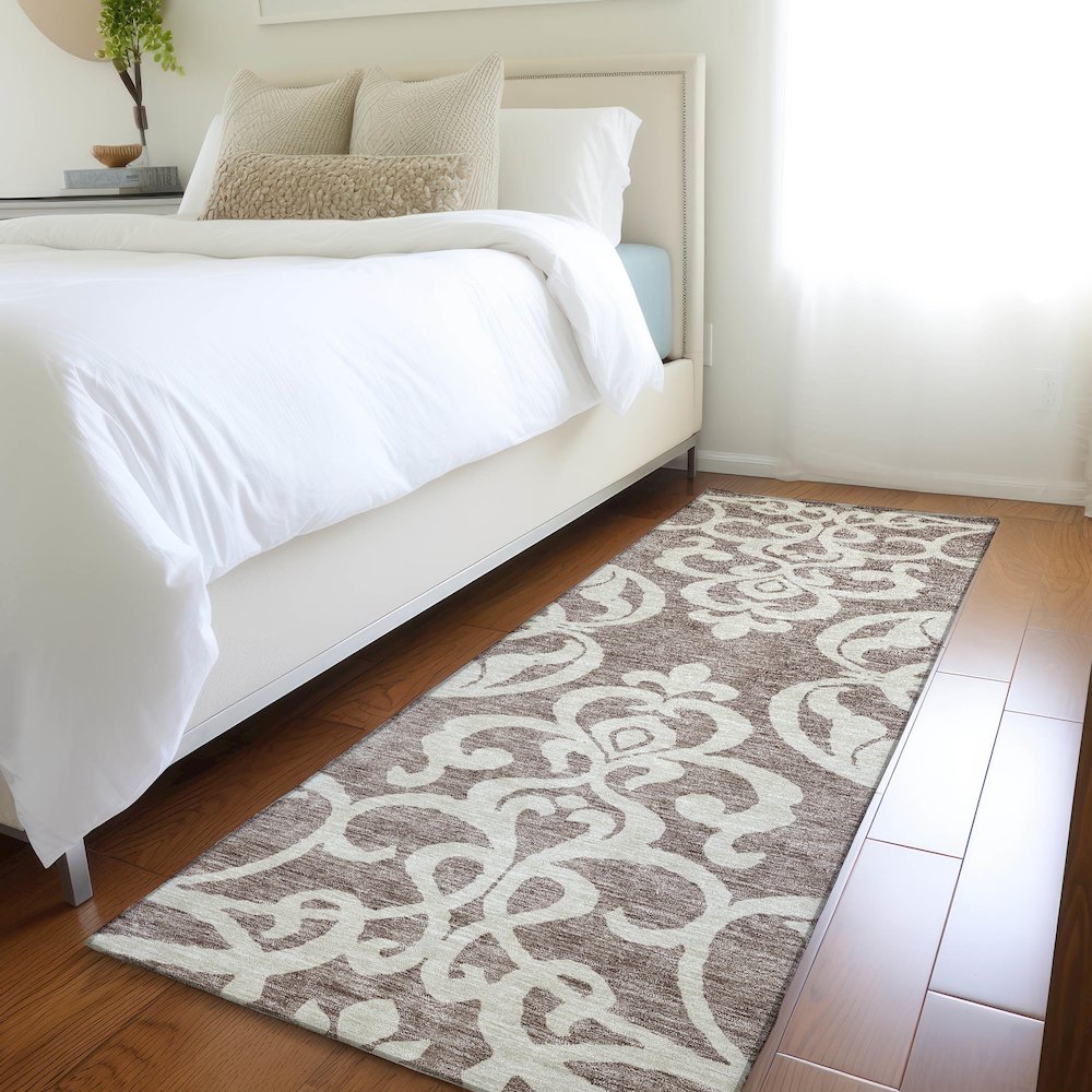 Premium Machine Washable Mayfield AMF973 Taupe 2'3" x 7'6" Runner Rug. Picture 5