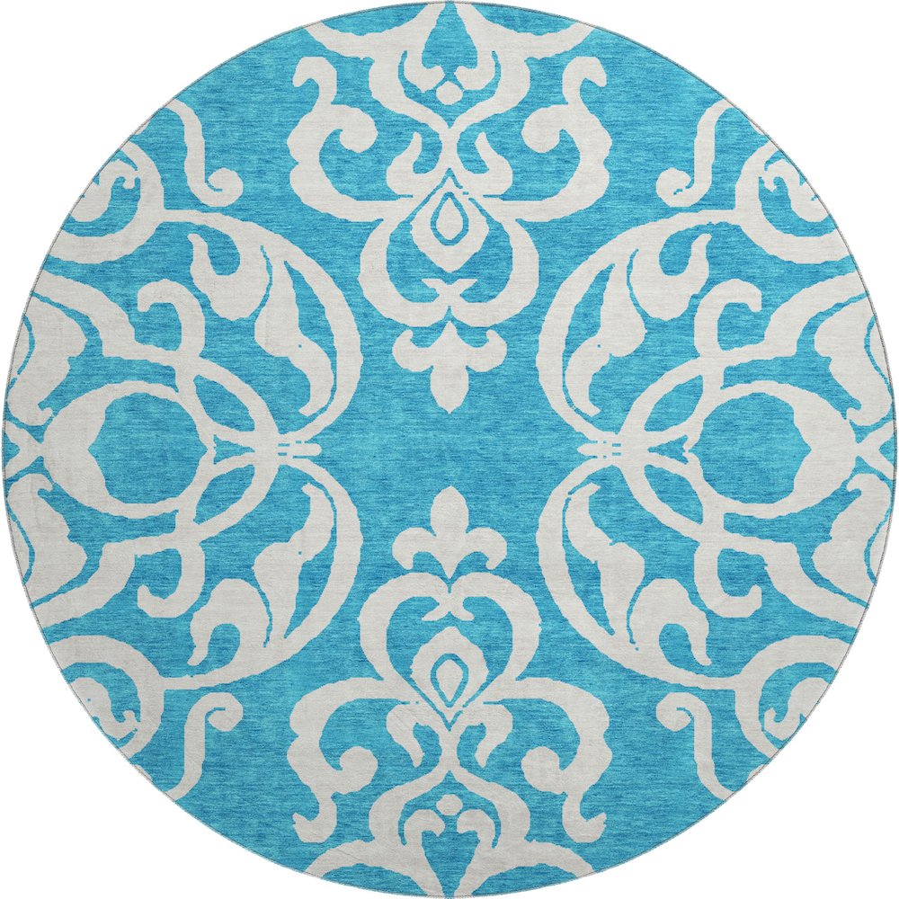 Premium Machine Washable Mayfield AMF973 Turquoise 8' x 8' Round Rug. Picture 1