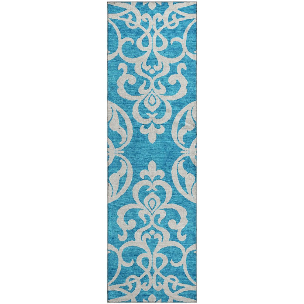 Premium Machine Washable Mayfield AMF973 Turquoise 2'3" x 7'6" Runner Rug. Picture 1