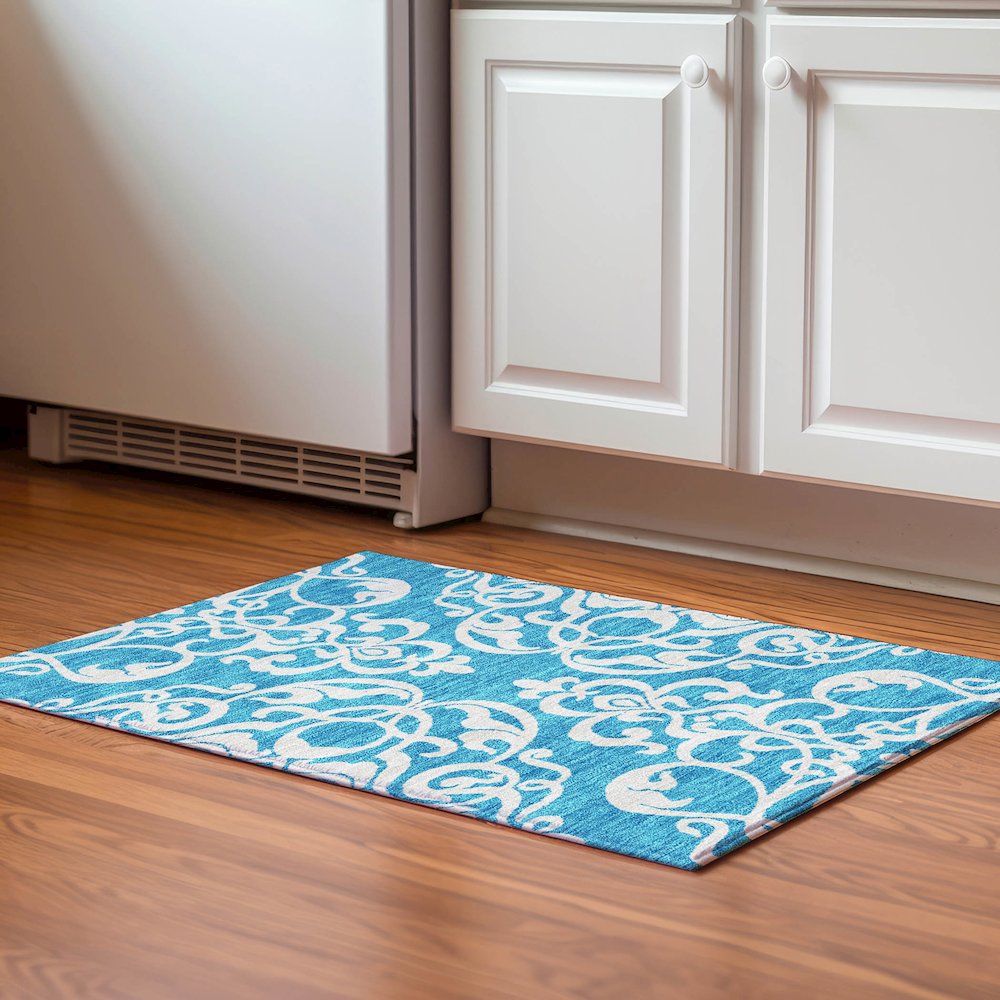 Premium Machine Washable Mayfield AMF973 Turquoise 1'8" x 2'6" Rug. Picture 5