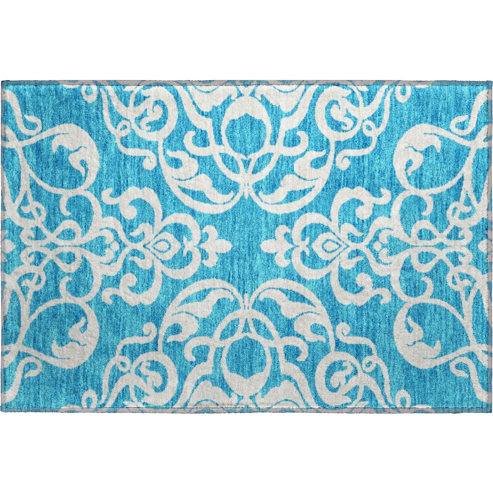 Premium Machine Washable Mayfield AMF973 Turquoise 1'8" x 2'6" Rug. Picture 1