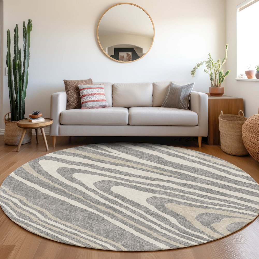 Premium Machine Washable Mayfield AMF974 Gray 8' x 8' Round Rug. Picture 5