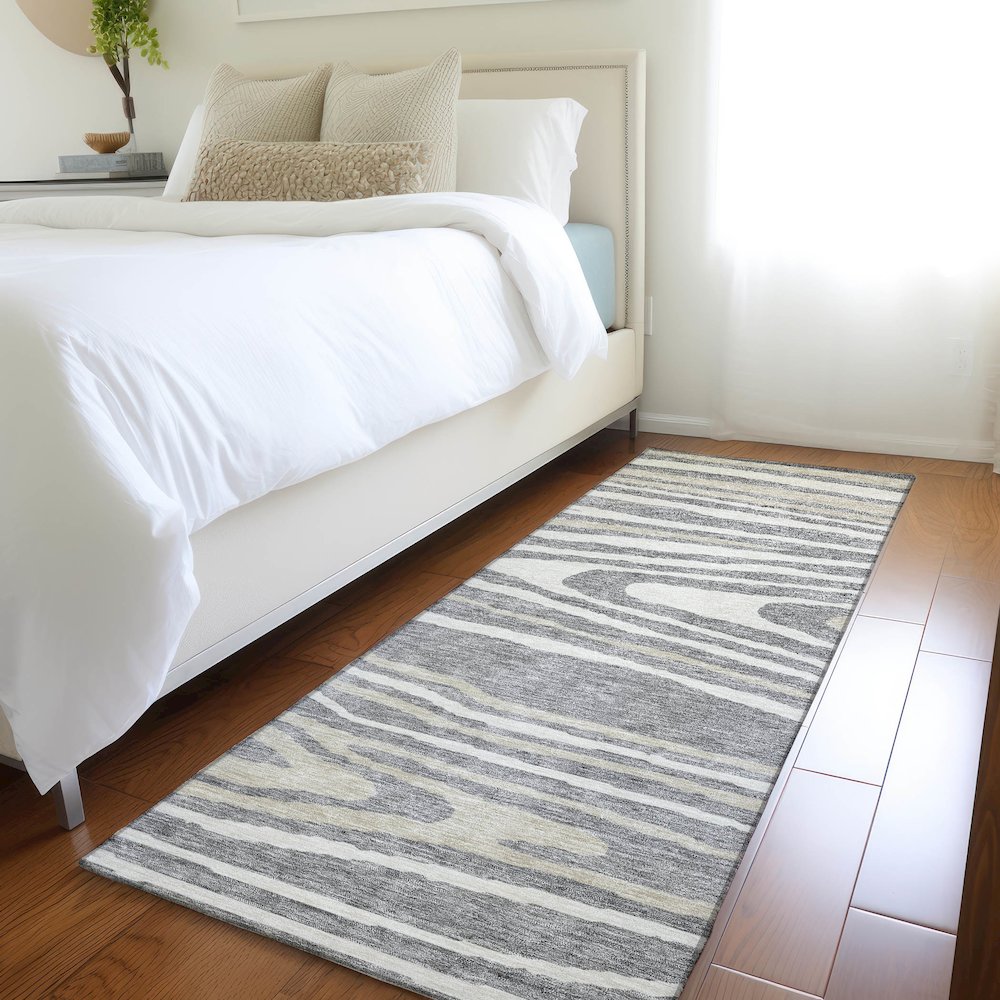 Premium Machine Washable Mayfield AMF974 Gray 2'3" x 7'6" Runner Rug. Picture 5