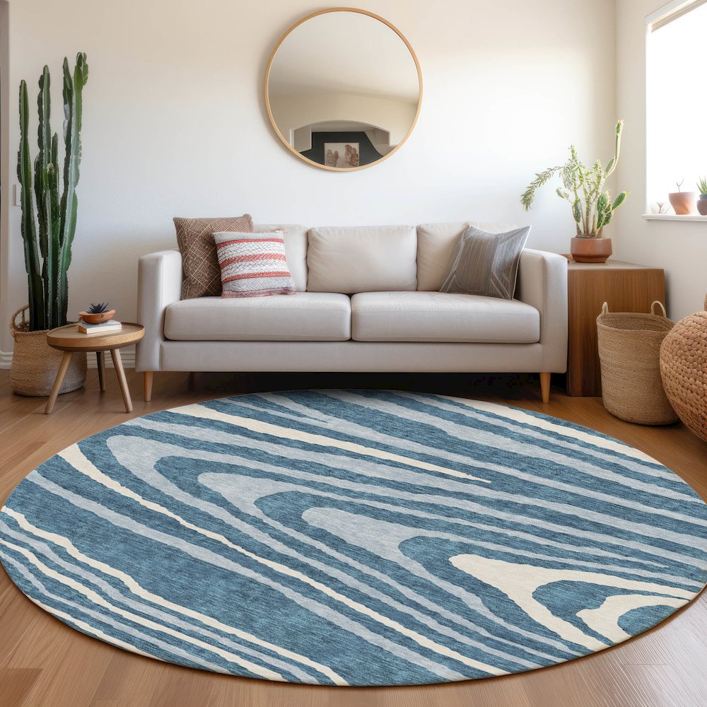 Premium Machine Washable Mayfield AMF974 Navy 8' x 8' Round Rug. Picture 5