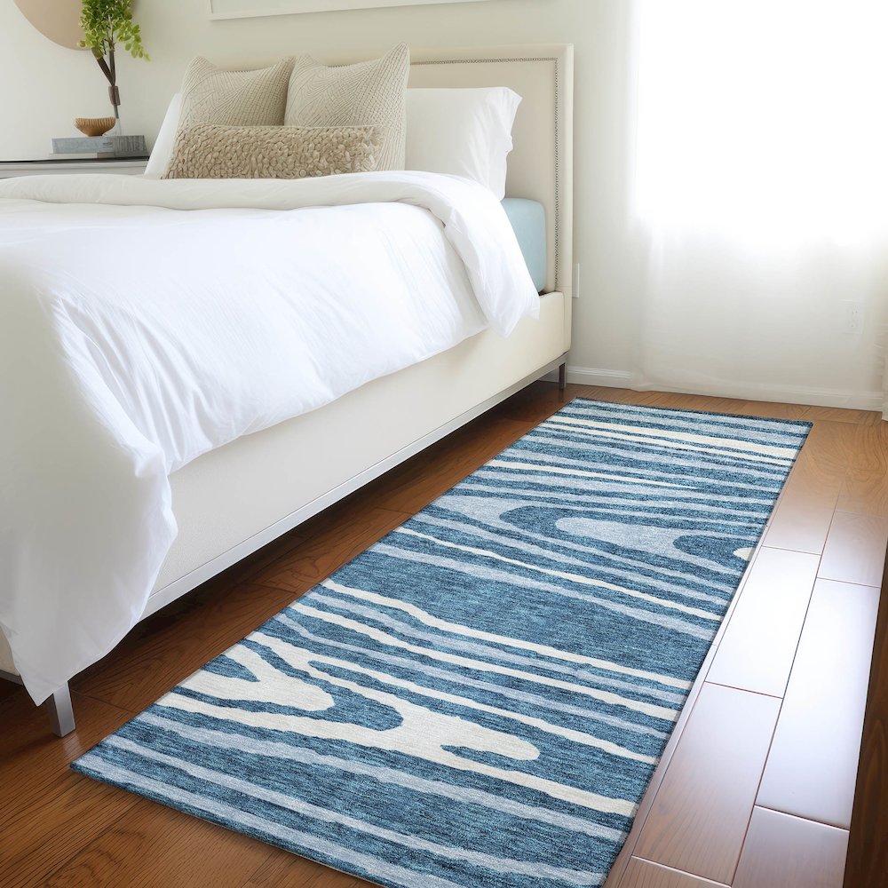 Premium Machine Washable Mayfield AMF974 Navy 2'3" x 7'6" Runner Rug. Picture 5