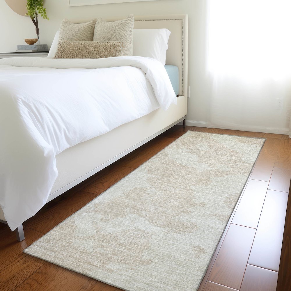 Premium Machine Washable Mayfield AMF975 Beige 2'3" x 7'6" Runner Rug. Picture 5