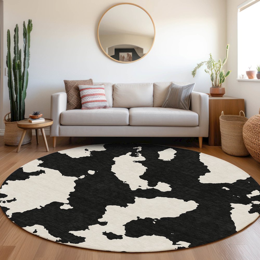 Premium Machine Washable Mayfield AMF975 Black 8' x 8' Round Rug. Picture 5