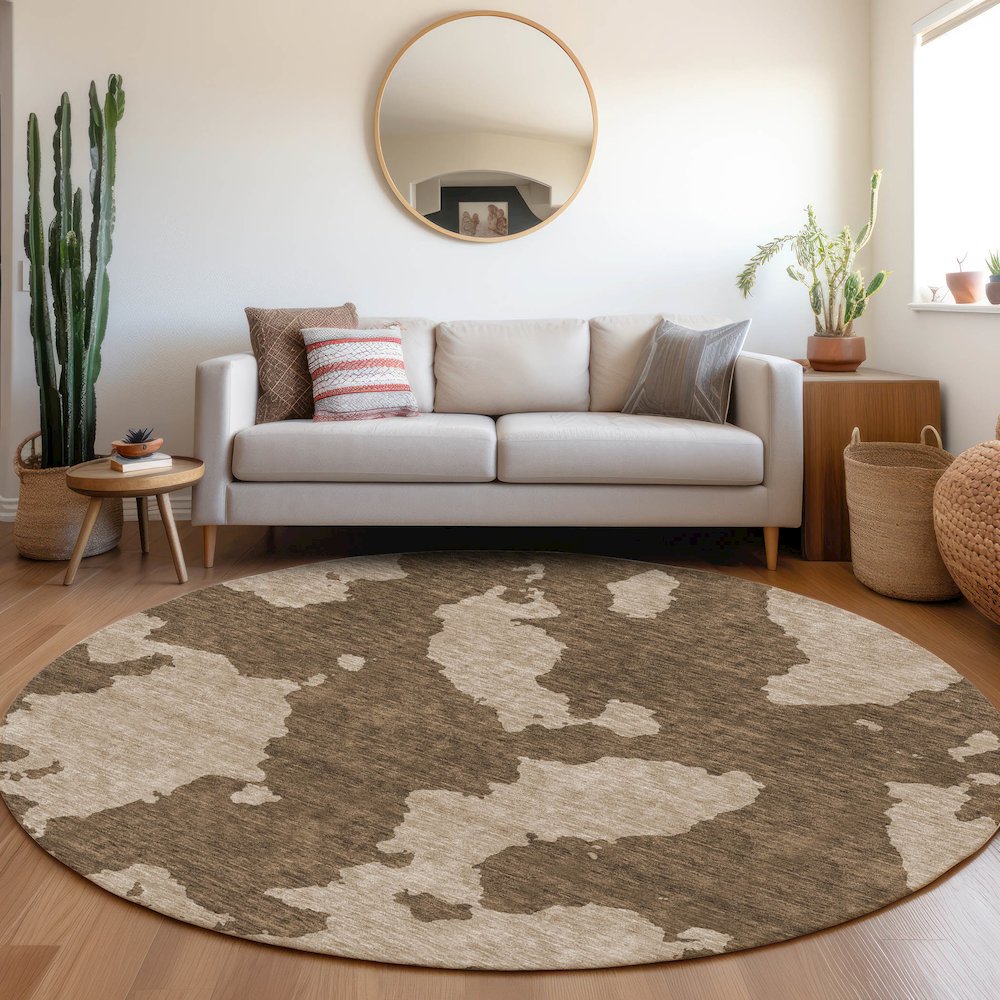 Premium Machine Washable Mayfield AMF975 Brown 8' x 8' Round Rug. Picture 5
