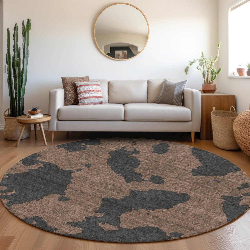 Premium Machine Washable Mayfield AMF975 Chocolate 8' x 8' Round Rug. Picture 5
