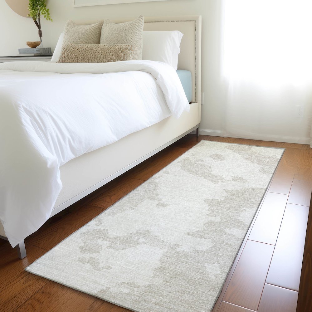 Premium Machine Washable Mayfield AMF975 Ivory 2'3" x 7'6" Runner Rug. Picture 5
