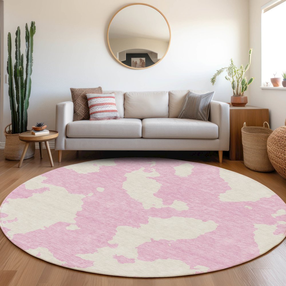 Premium Machine Washable Mayfield AMF975 Pink 8' x 8' Round Rug. Picture 5