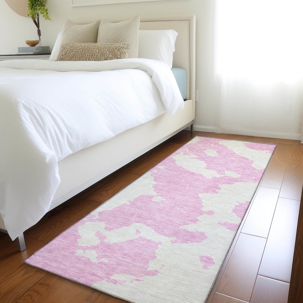 Premium Machine Washable Mayfield AMF975 Pink 2'3" x 7'6" Runner Rug. Picture 5