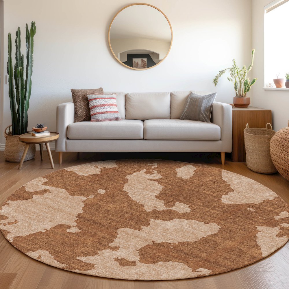 Premium Machine Washable Mayfield AMF975 Terracotta 8' x 8' Round Rug. Picture 5