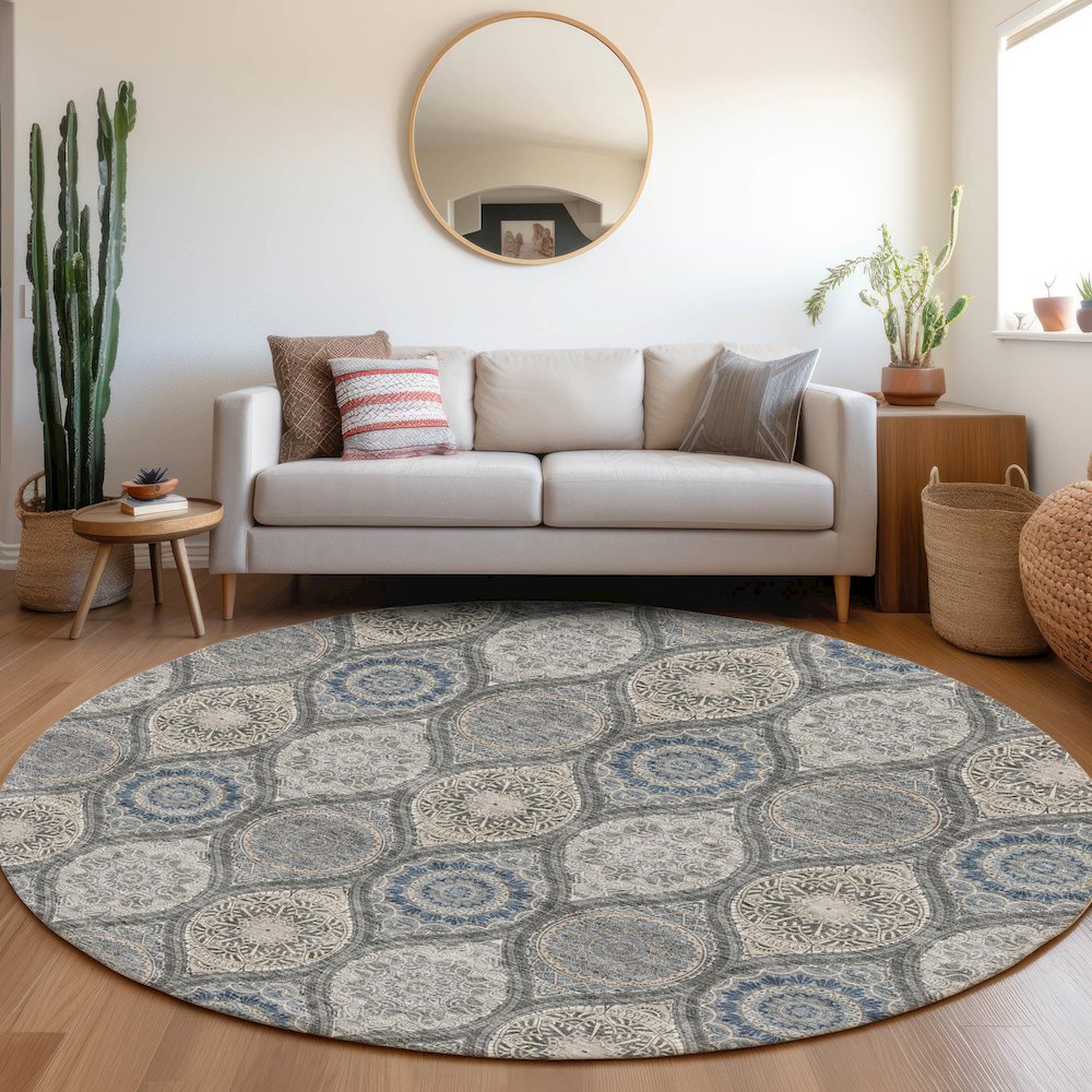 Premium Machine Washable Mayfield AMF976 Gray 8' x 8' Round Rug. Picture 5