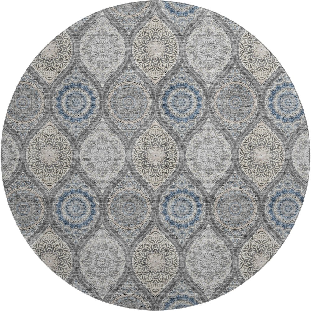 Premium Machine Washable Mayfield AMF976 Gray 8' x 8' Round Rug. Picture 1