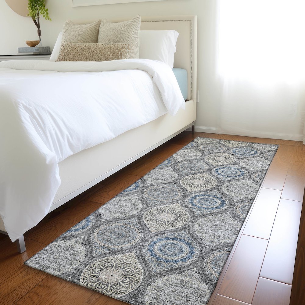 Premium Machine Washable Mayfield AMF976 Gray 2'3" x 7'6" Runner Rug. Picture 5