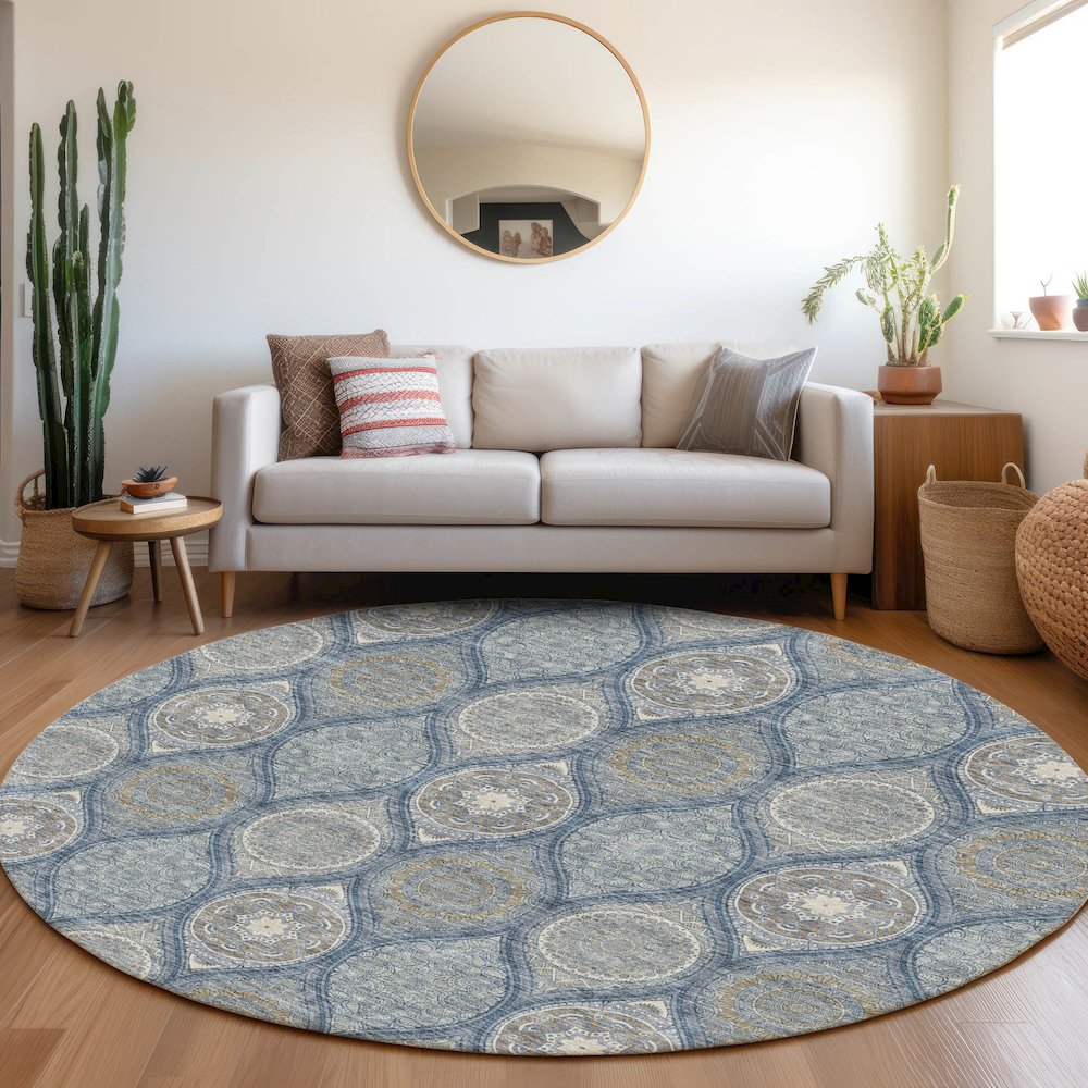 Premium Machine Washable Mayfield AMF976 Navy 8' x 8' Round Rug. Picture 5