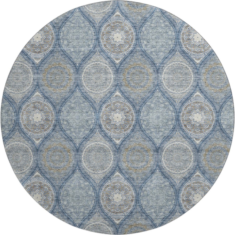 Premium Machine Washable Mayfield AMF976 Navy 8' x 8' Round Rug. Picture 1