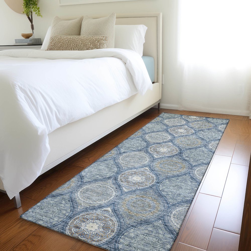 Premium Machine Washable Mayfield AMF976 Navy 2'3" x 7'6" Runner Rug. Picture 5