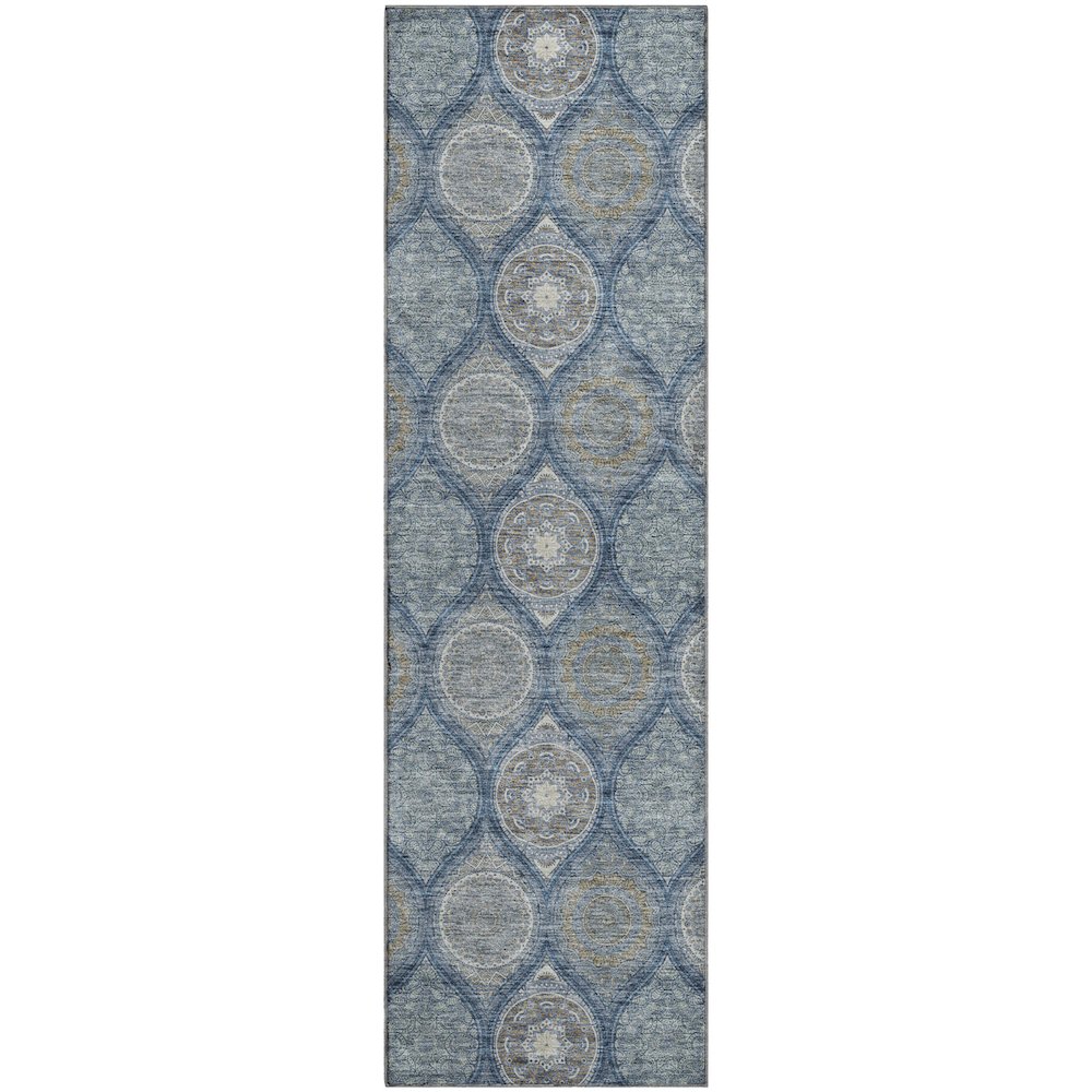 Premium Machine Washable Mayfield AMF976 Navy 2'3" x 7'6" Runner Rug. Picture 1