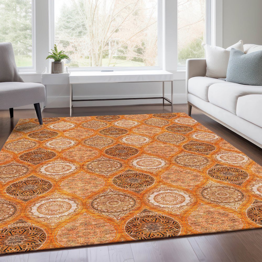 Premium Machine Washable Mayfield AMF976 Orange 2'6" x 3'10" Rug. Picture 6