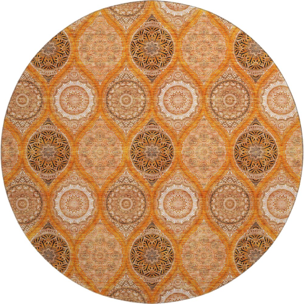 Premium Machine Washable Mayfield AMF976 Orange 8' x 8' Round Rug. Picture 1