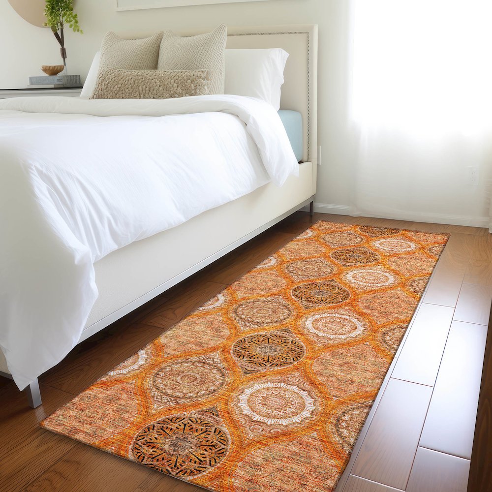 Premium Machine Washable Mayfield AMF976 Orange 2'3" x 7'6" Runner Rug. Picture 5