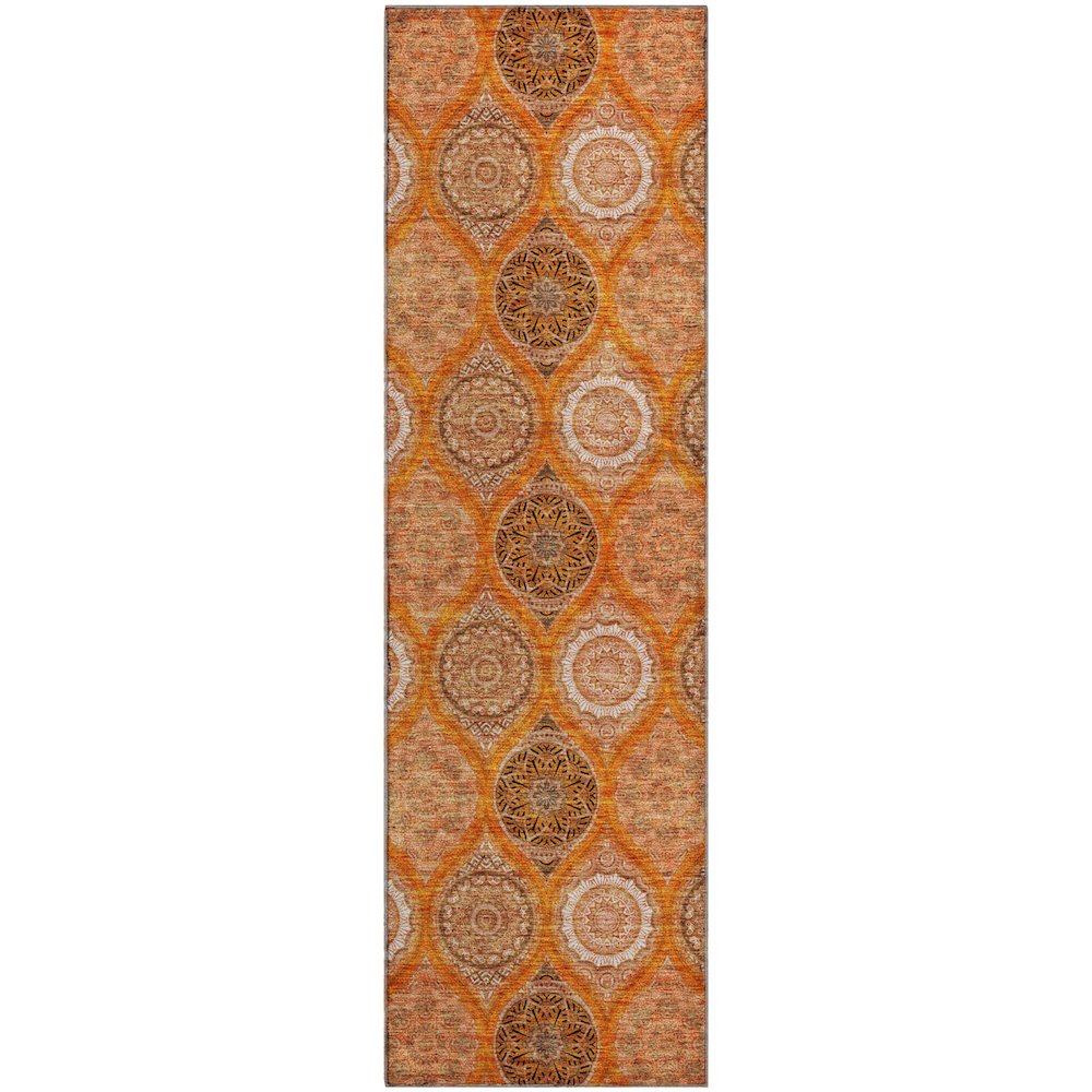 Premium Machine Washable Mayfield AMF976 Orange 2'3" x 7'6" Runner Rug. Picture 1