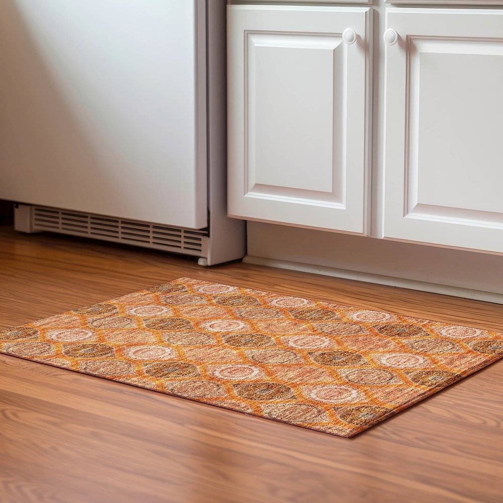 Premium Machine Washable Mayfield AMF976 Orange 1'8" x 2'6" Rug. Picture 5