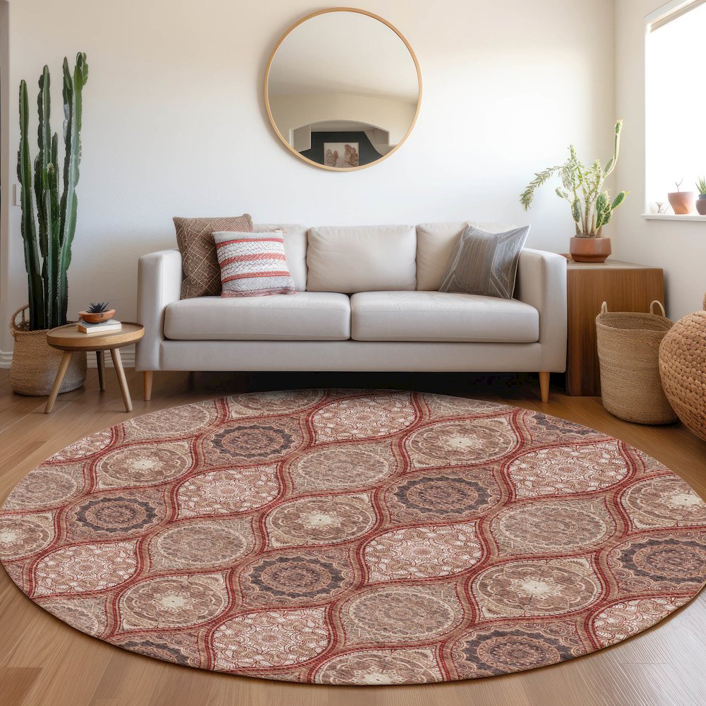 Premium Machine Washable Mayfield AMF976 Paprika 8' x 8' Round Rug. Picture 5