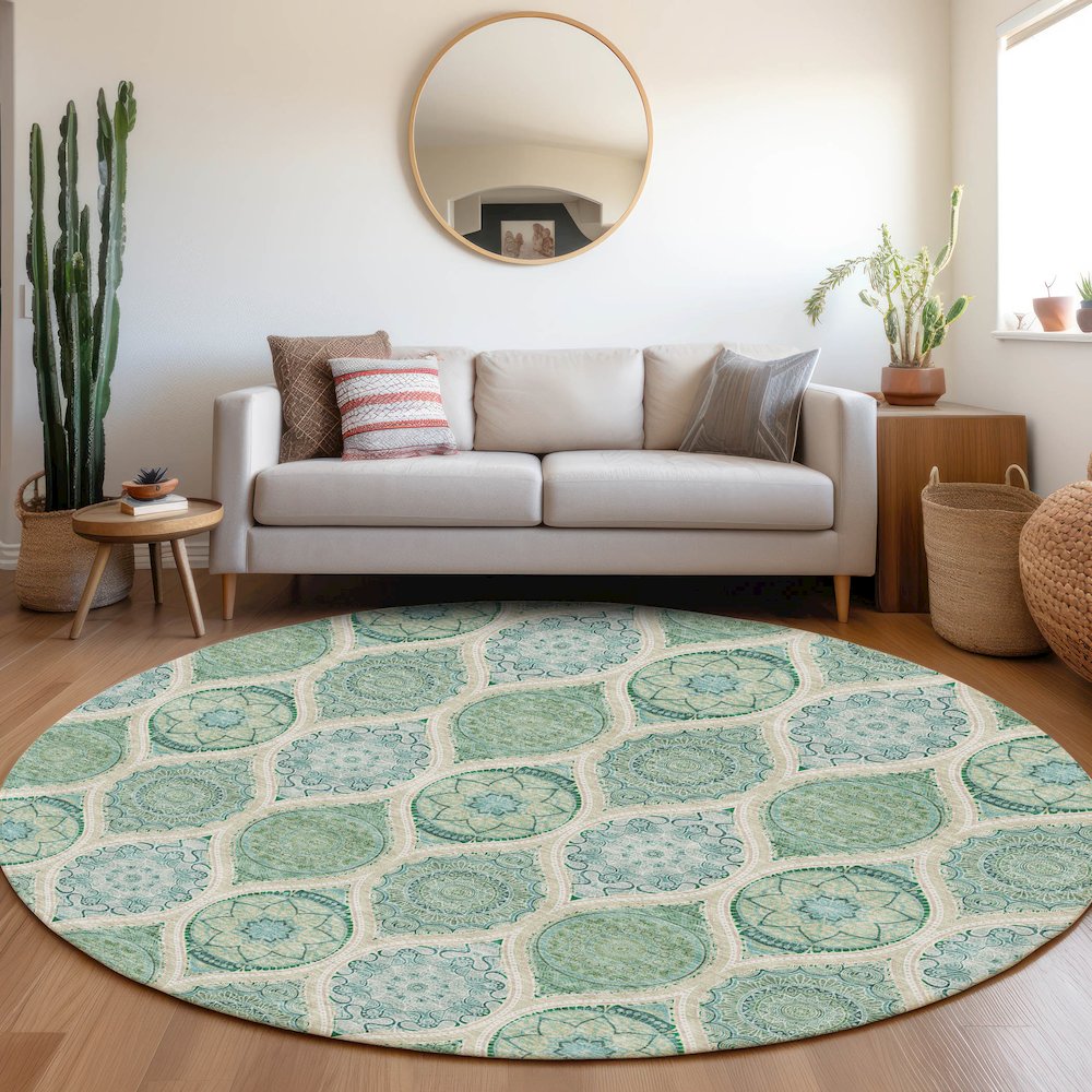 Premium Machine Washable Mayfield AMF976 Sage 8' x 8' Round Rug. Picture 5