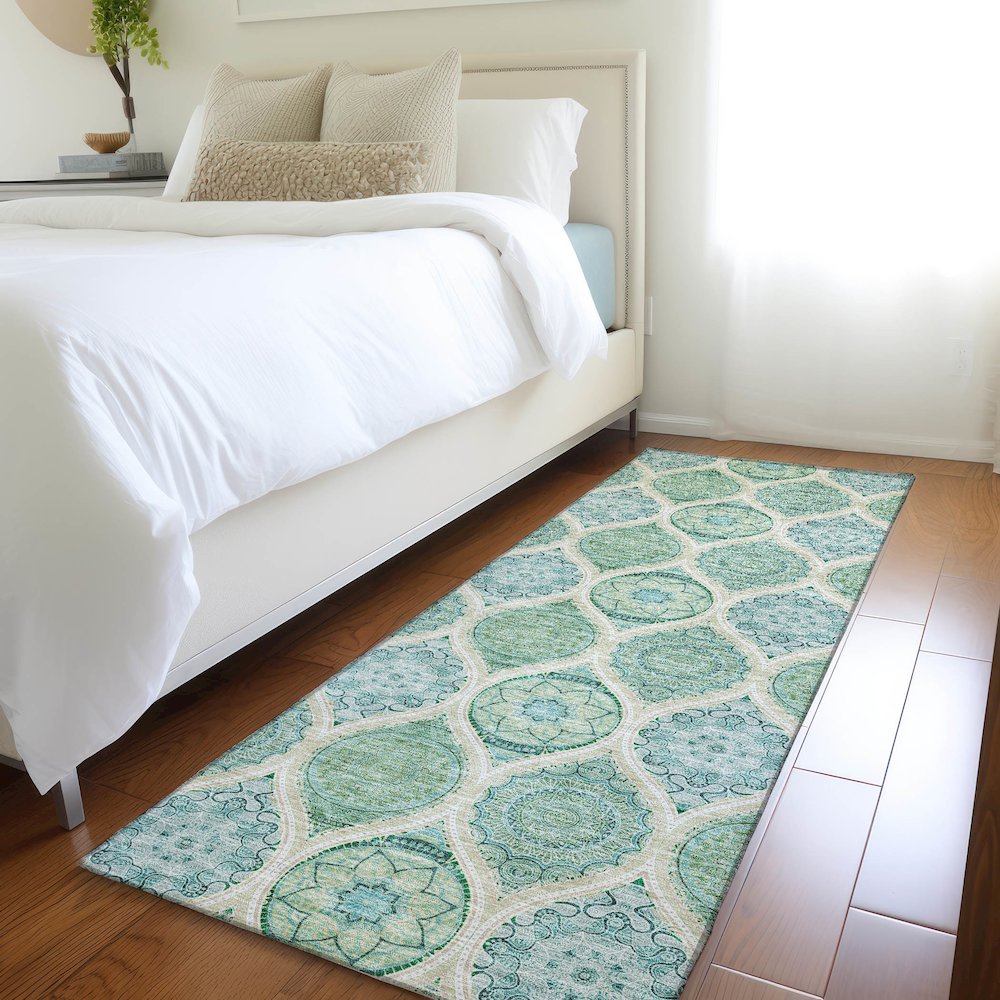Premium Machine Washable Mayfield AMF976 Sage 2'3" x 7'6" Runner Rug. Picture 5