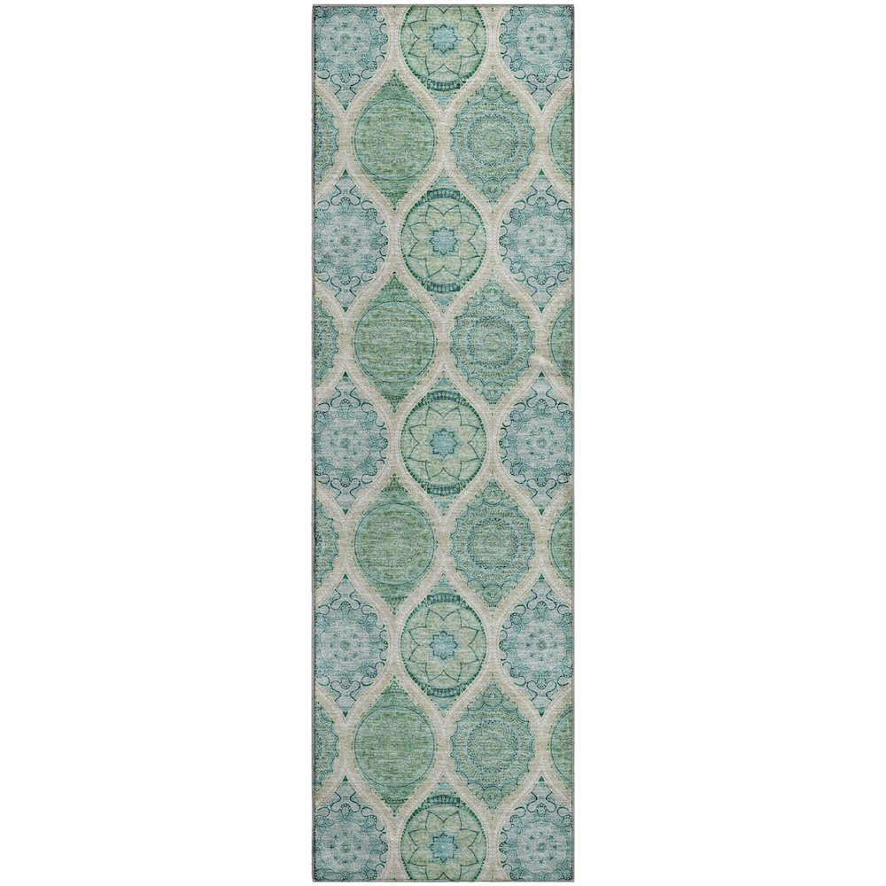 Premium Machine Washable Mayfield AMF976 Sage 2'3" x 7'6" Runner Rug. Picture 1