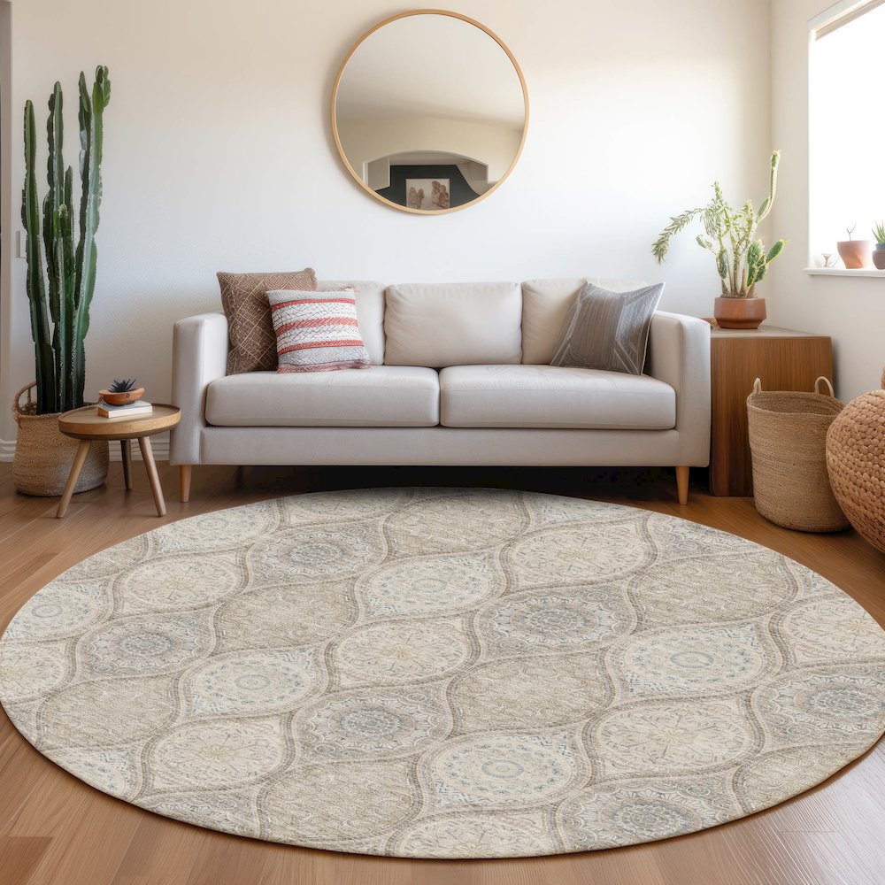 Premium Machine Washable Mayfield AMF976 Taupe 8' x 8' Round Rug. Picture 5