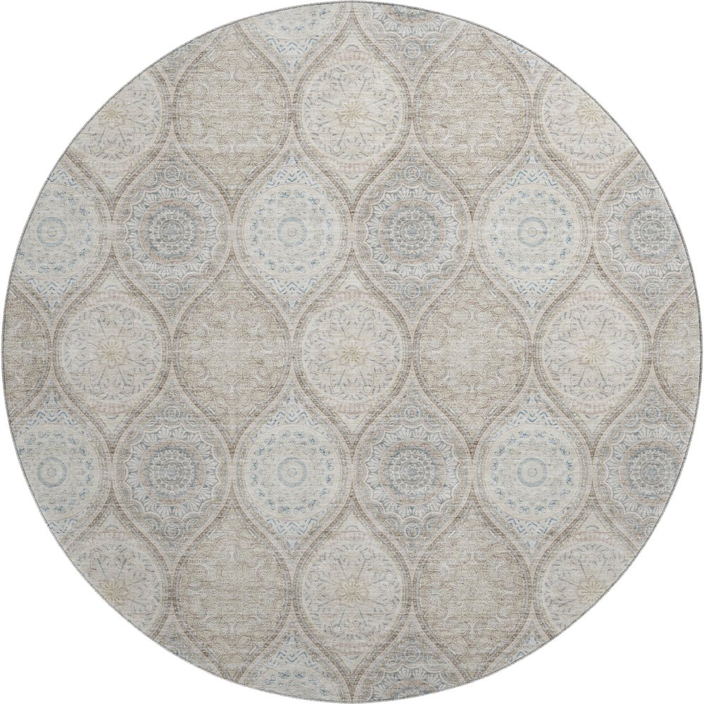 Premium Machine Washable Mayfield AMF976 Taupe 8' x 8' Round Rug. Picture 1