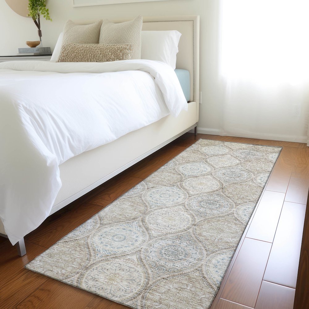Premium Machine Washable Mayfield AMF976 Taupe 2'3" x 7'6" Runner Rug. Picture 5