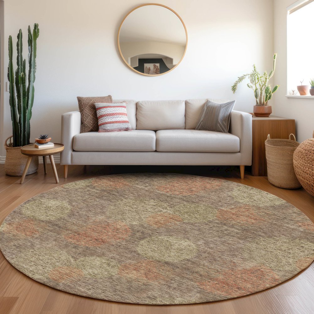 Premium Machine Washable Mayfield AMF977 Brown 8' x 8' Round Rug. Picture 5