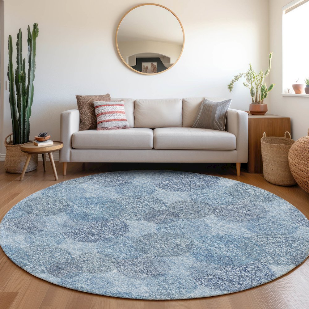 Premium Machine Washable Mayfield AMF977 Denim 8' x 8' Round Rug. Picture 5