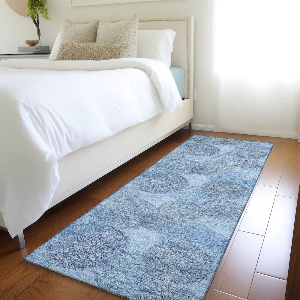 Premium Machine Washable Mayfield AMF977 Denim 2'3" x 7'6" Runner Rug. Picture 5